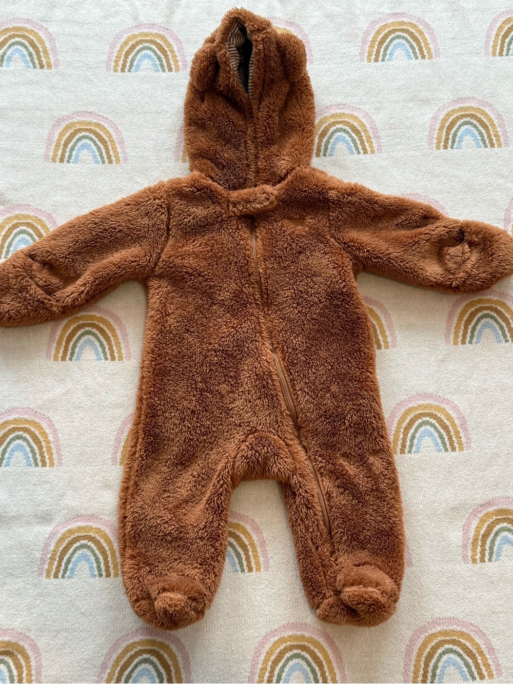 Carters 6m Cozy Brown Teddy Fleece Baby One-Piece with Hood